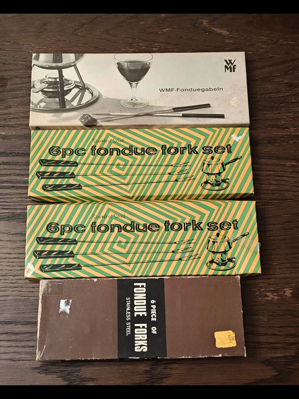 Vintage Lot 4 Boxes Fondue Fork Set Stainless Steel Original Box